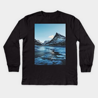 Norway - Innerdalen Lake and Mountain Range on Freezing Cold Winter Day Kids Long Sleeve T-Shirt